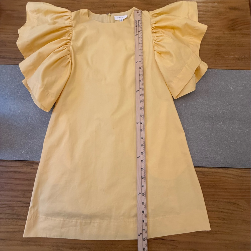Mable Yellow Butterfly Flutter Sleeves Sheath Cotton Mini Dress Size Small - Picture 9 of 9